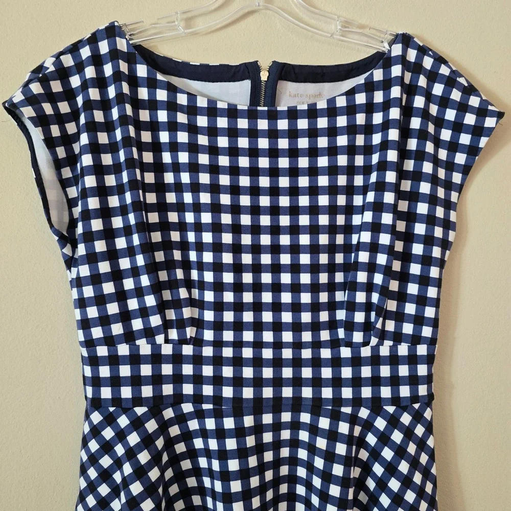 Kate Spade New York Navy White Gingham Fit Flare Dress Size‎ XL Sleeveless